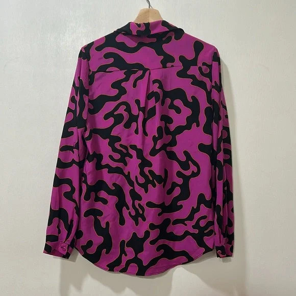 DIANE VON WOMEN PULLOVER BLOUSE PINK BLACK LONG SLEEVE 100 % SILK Sz 6 - Picture 2 of 9